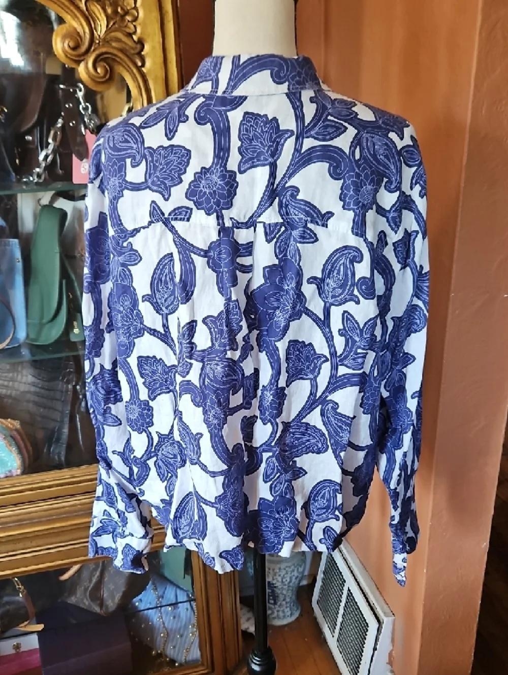 Boden Blue and White Floral Button-Up Blouse - Picture 6 of 8